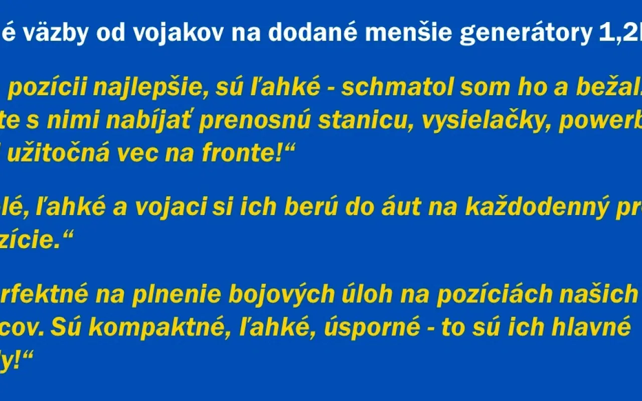 Darujme energiu ukrajinským obrancom: generátory, nabíjacie stanice a powerbanky
