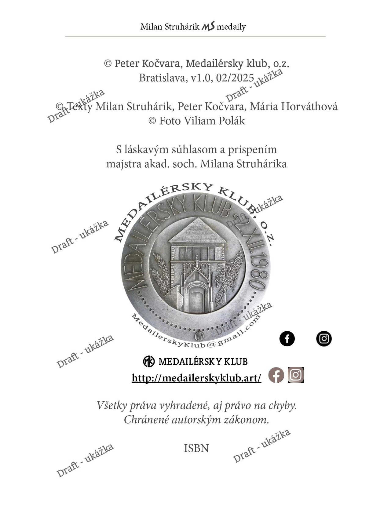 Podporte vznik Publikácie kniha súpis medailí akad. sochára Milana Struhárika