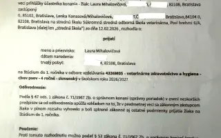 Laura uspela na 3. mieste na prijímačkách. Pomôžte, aby mohla študovať.