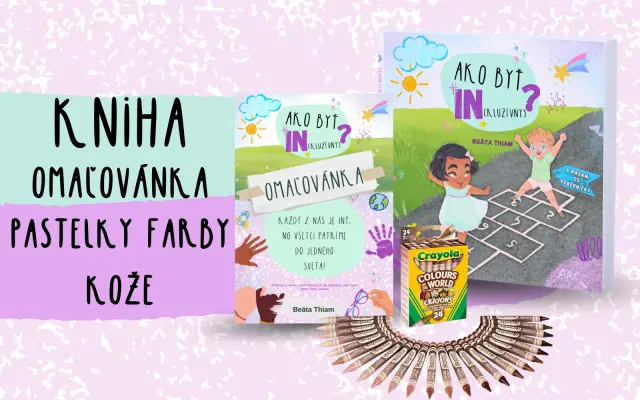 Kniha, omaľovánky, pastelky farby kože