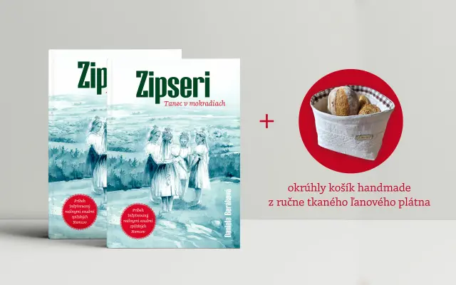 Dve knihy ZIPSERI + okrúhly košík handmade z ručne tkaného ľanového plátna