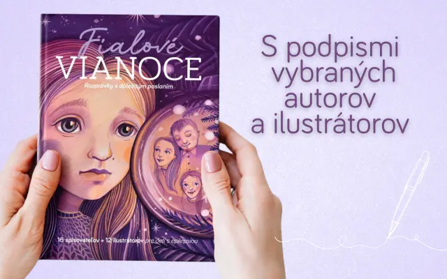 Kniha Fialové Vianoce s podpismi od vybraných autorov