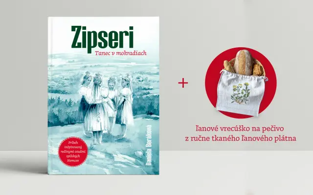 Kniha ZIPSERI + ľanové vrecúško na pečivo z ručne tkaného plátna