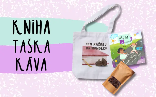 Kniha, taška s ilustráciou, venovanie a prémiová zrnková káva