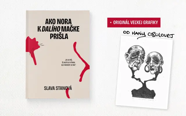 Kniha „Ako Nora k Dalího mačke prišla“ s venovaním + originál veľkej grafiky Hany Cibulovej